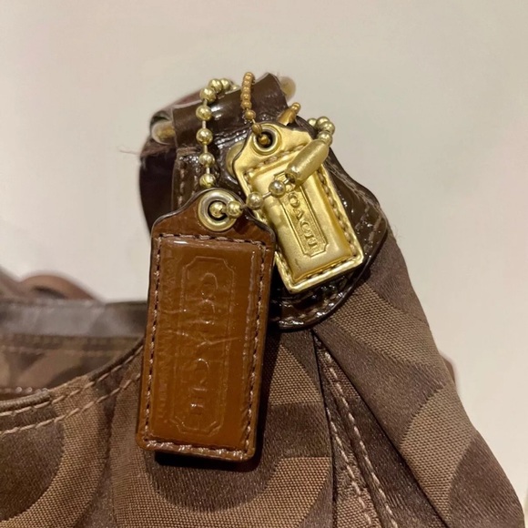 Coach Madison Maggie Bag Dark brown Gold Purple lining Signature C Pockets Hobo - Picture 6 of 15